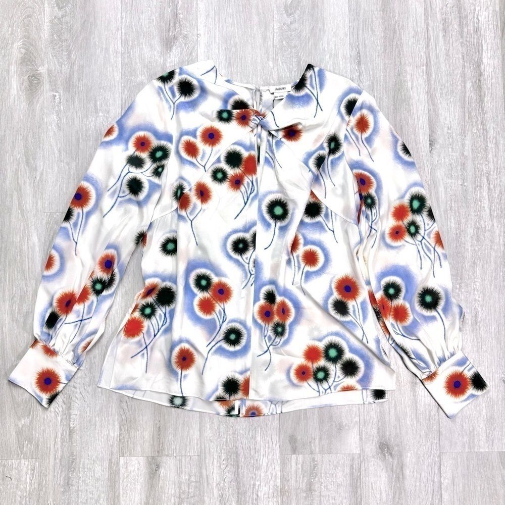 JASON WU $495 Women's 100% Silk Size 2 Floral Long Sleeve Keyhole Top New